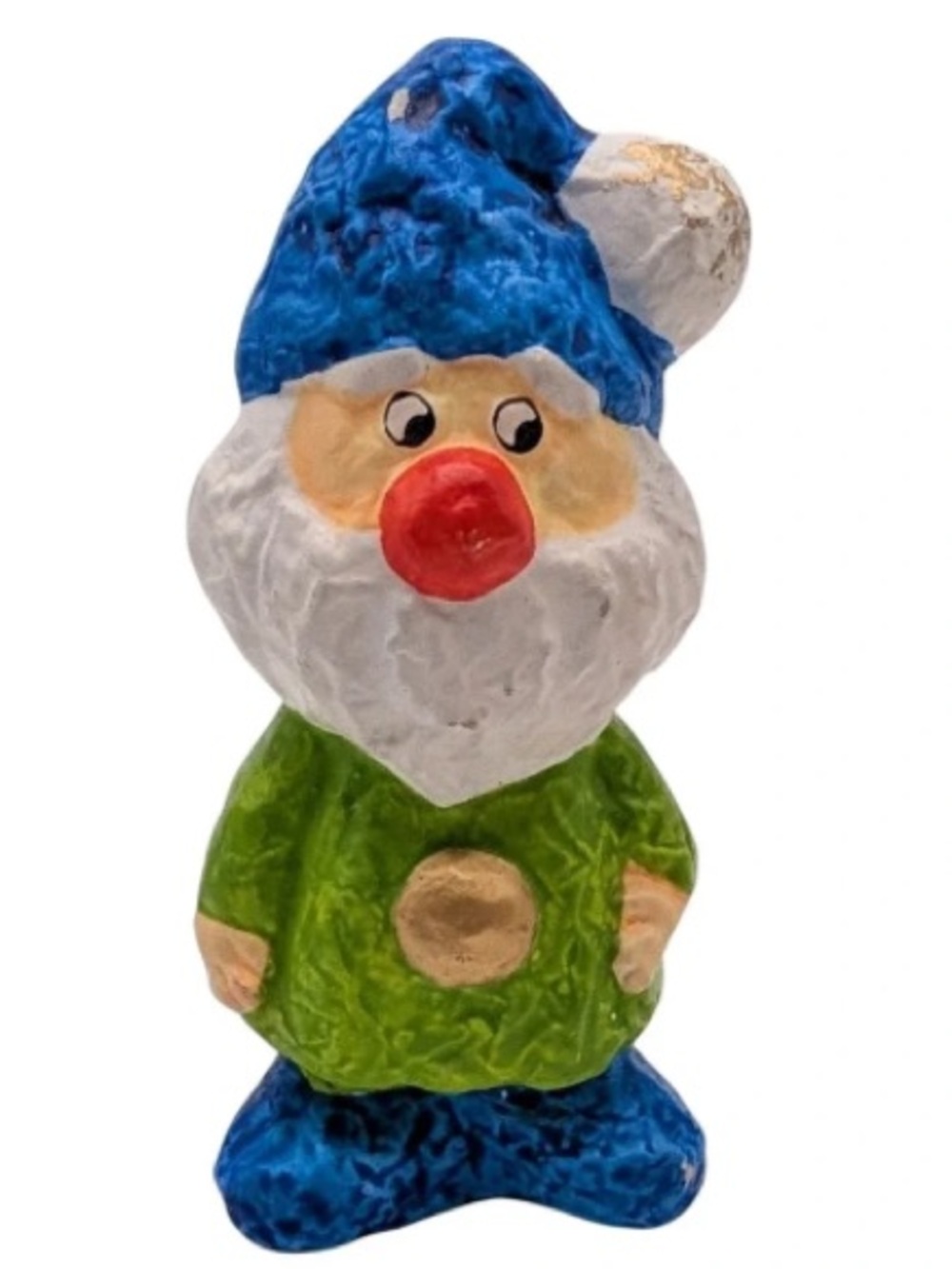 Hand-Painted Blue-Hat Gnome Figurine with Green Coat